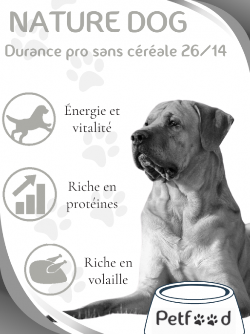 Croquettes Durance Pro sans céréale 26/14 Nature Dog 15kg