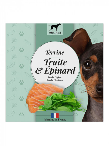 Terrine pour chien truite/épinard 80g William's